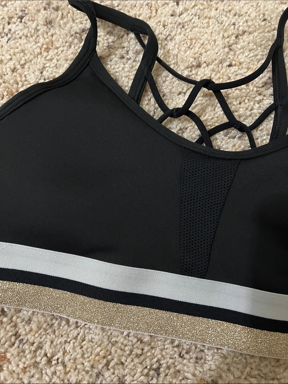 Nike Black Sports Bra with White and Gold Accent Band
